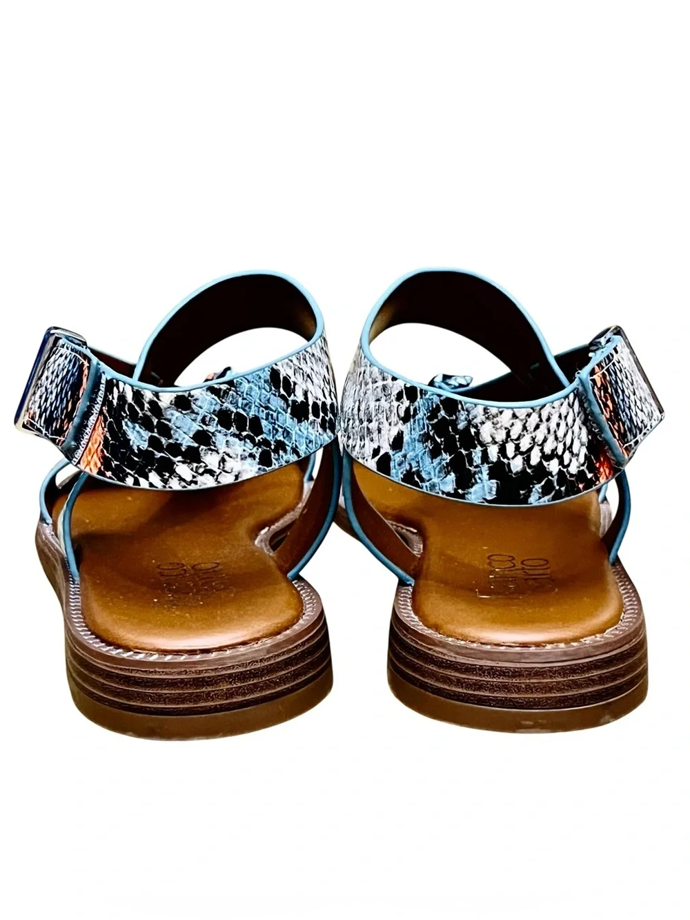 Franco Sarto Glenni Sandals Womens 6.5 M Snake Print Ankle Strap Toe-Post Flat